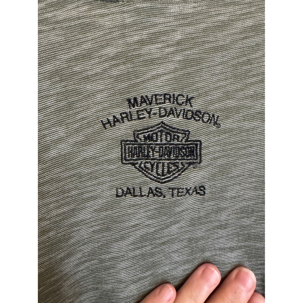 Harley-Davidson Mens Henley Shirt 2XL Olive Green Raglan Long Sleeve Dallas TX - Picture 7 of 7